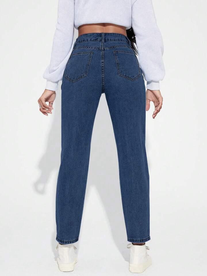 High Waist Dark Blue Mom Fit Denim Jeans
