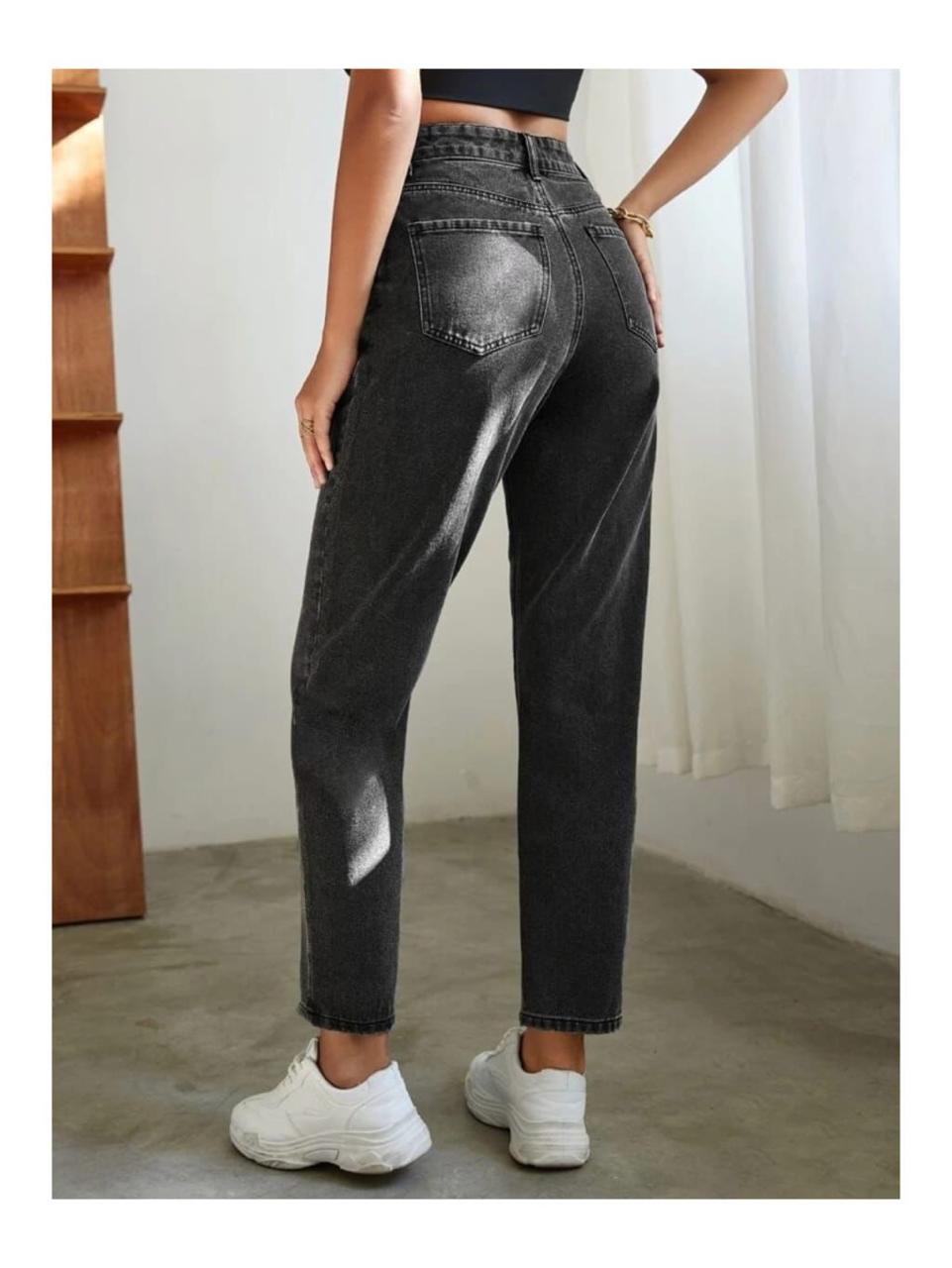 High Waist Charcoal Mom Fit Denim Jeans