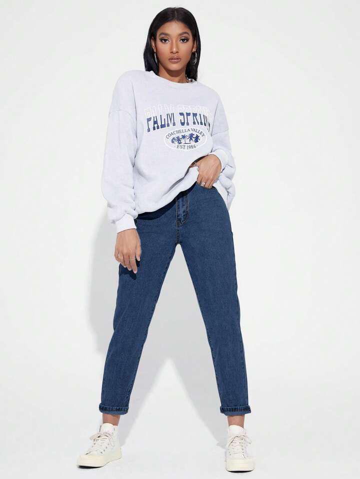 High Waist Dark Blue Mom Fit Denim Jeans