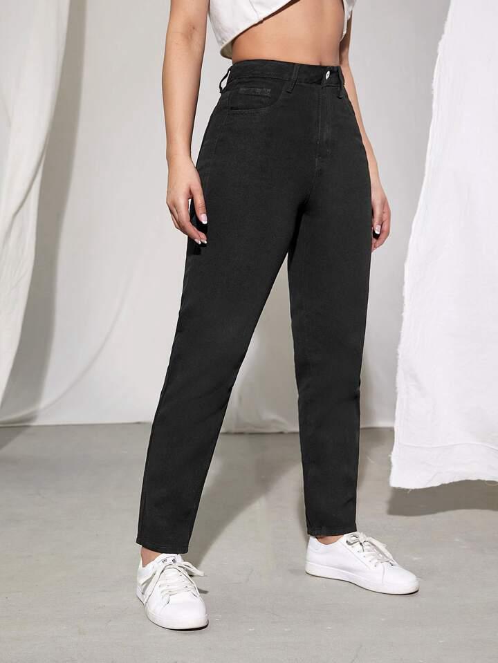 High Waist Black Mom Fit Denim Jeans