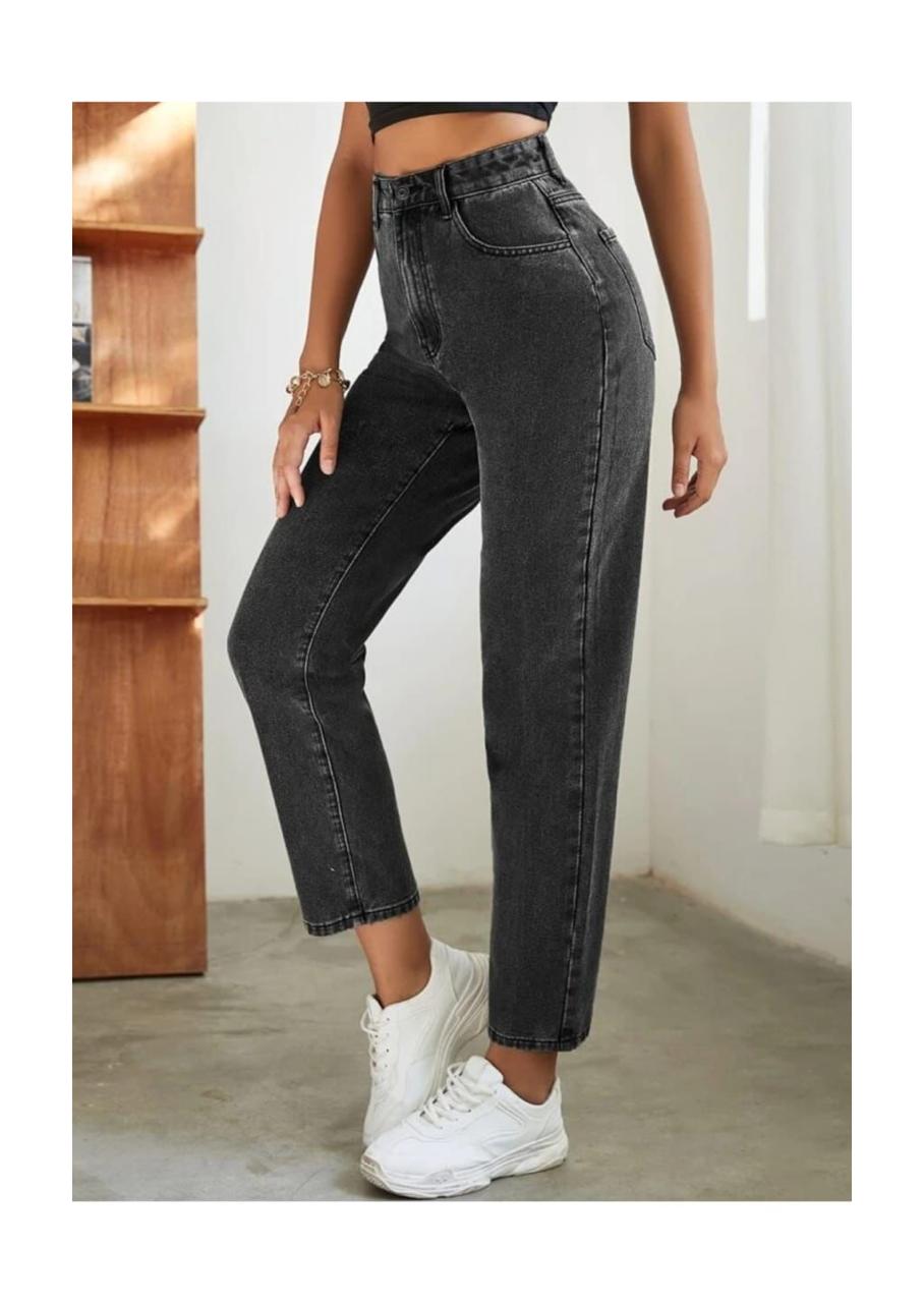 High Waist Charcoal Mom Fit Denim Jeans