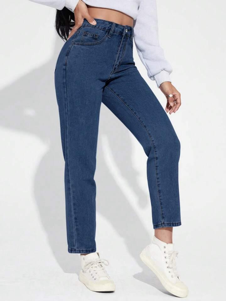 High Waist Dark Blue Mom Fit Denim Jeans