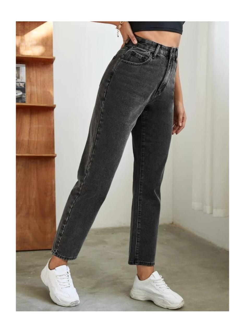 High Waist Charcoal Mom Fit Denim Jeans