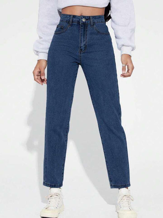 High Waist Dark Blue Mom Fit Denim Jeans