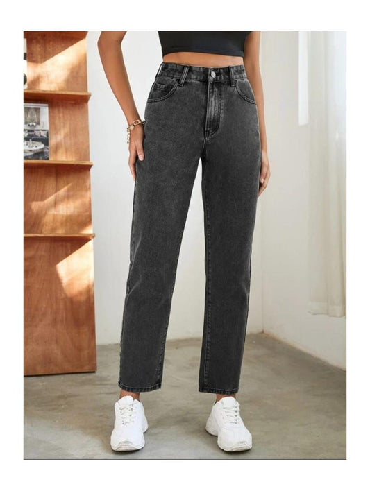 High Waist Charcoal Mom Fit Denim Jeans