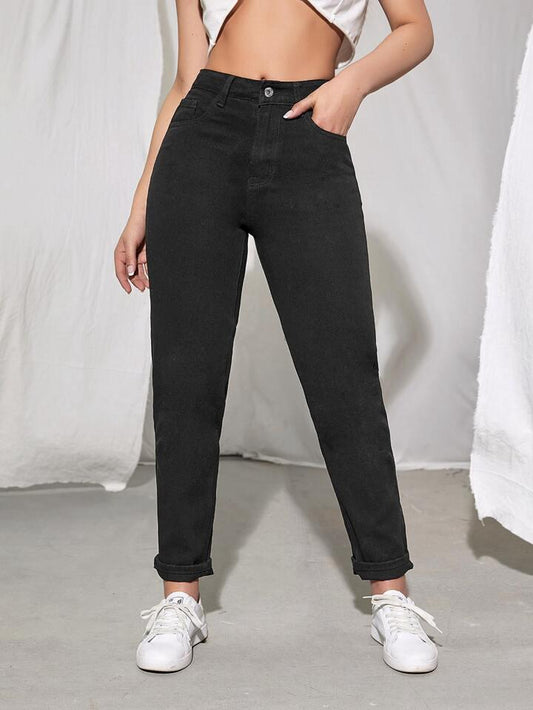 High Waist Black Mom Fit Denim Jeans