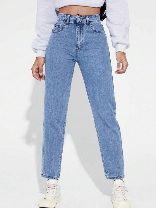 High Waist Ice Blue Mom Fit Denim Jeans